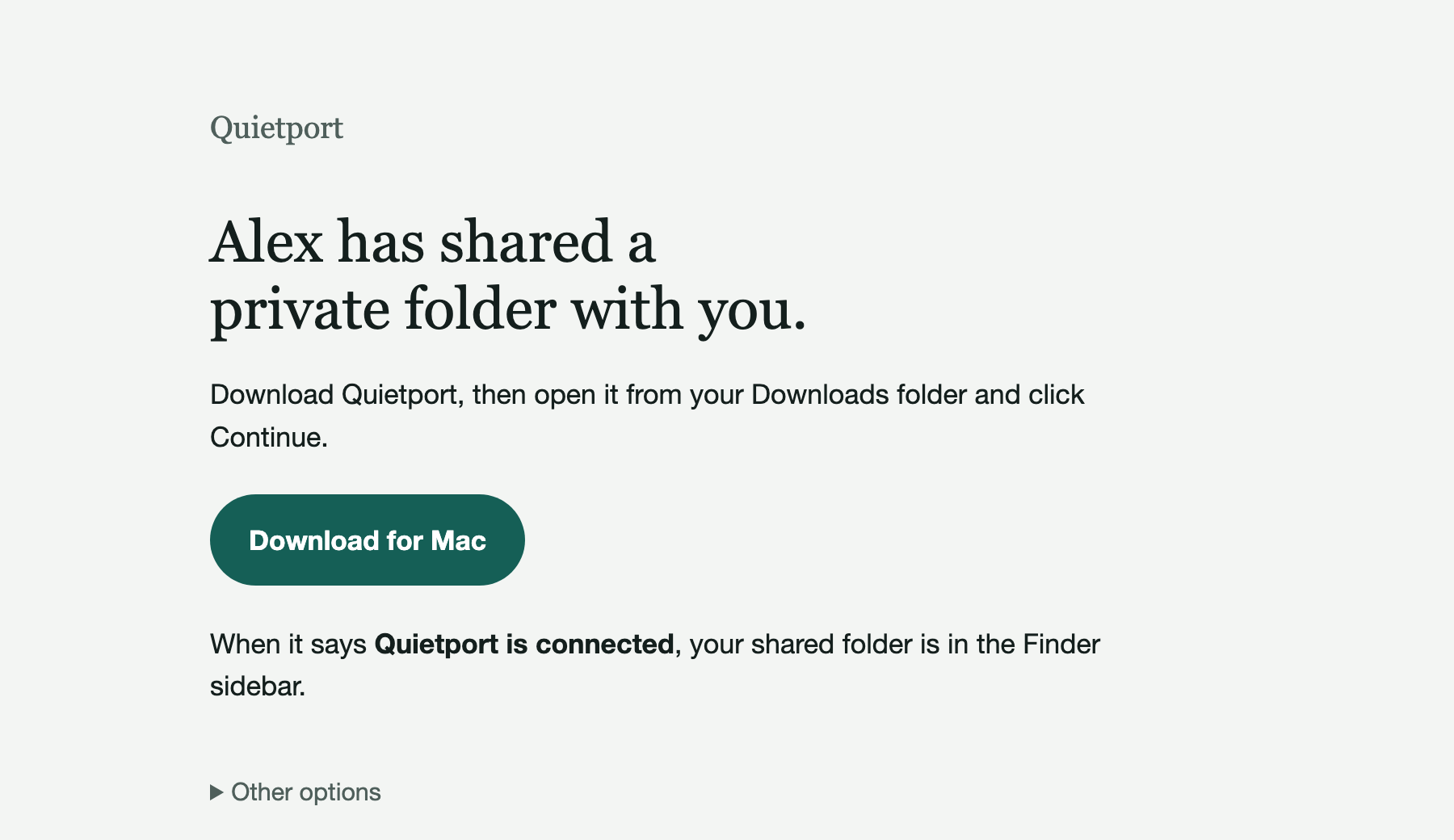 The invite page with 1 Download button